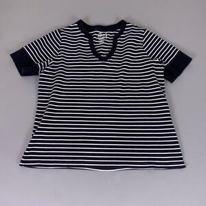 Weekenders T-Shirt Women 18/20W Perfect Fit Navy Blue White Striped Short Sleeve